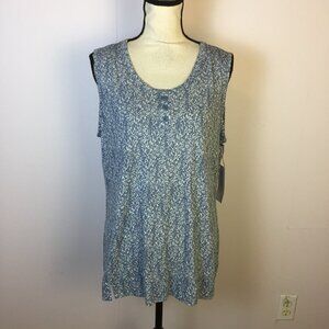 New! Liz Claiborne Blouse Tank Top L Womans Blue Printed Sleeveless Stretch